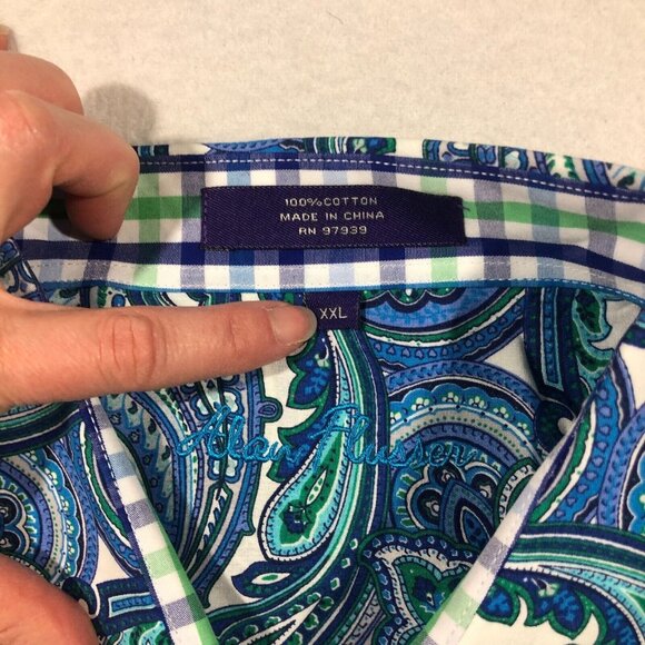 Alan Flusser Shirt Mens XXL Paisley Print Button Down Shirt Casual Contrast Cuff - Picture 12 of 14